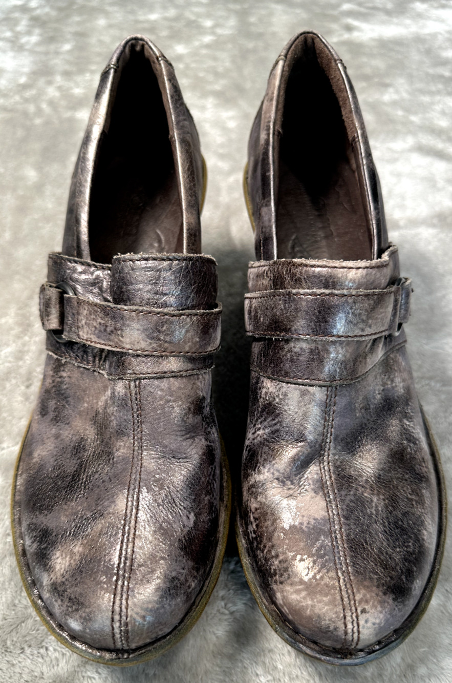 Born Haddon Metallic Bronze Leather Distressed Platform Clogs Womens Size 9 Boho